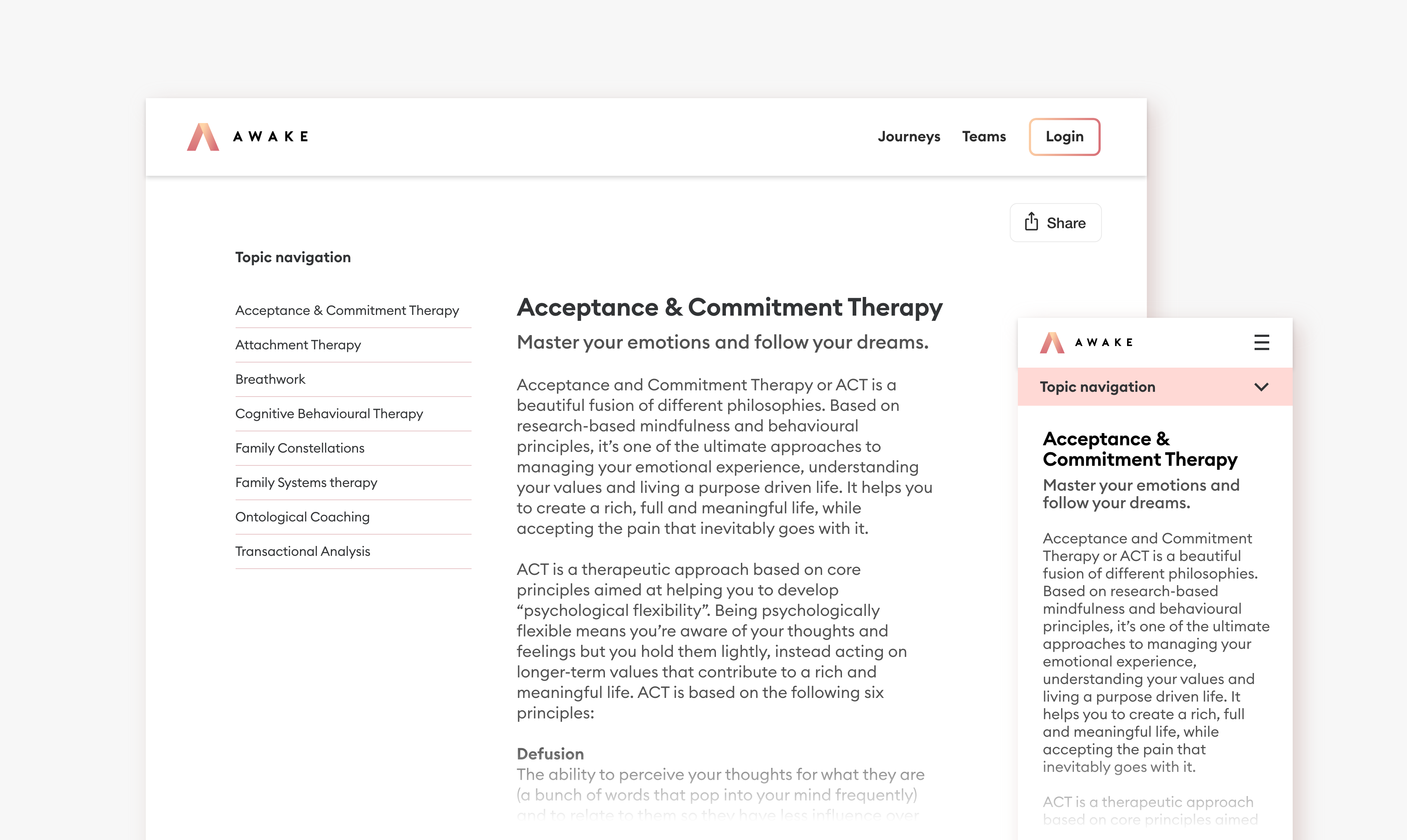 The Awake Journey Process UI design