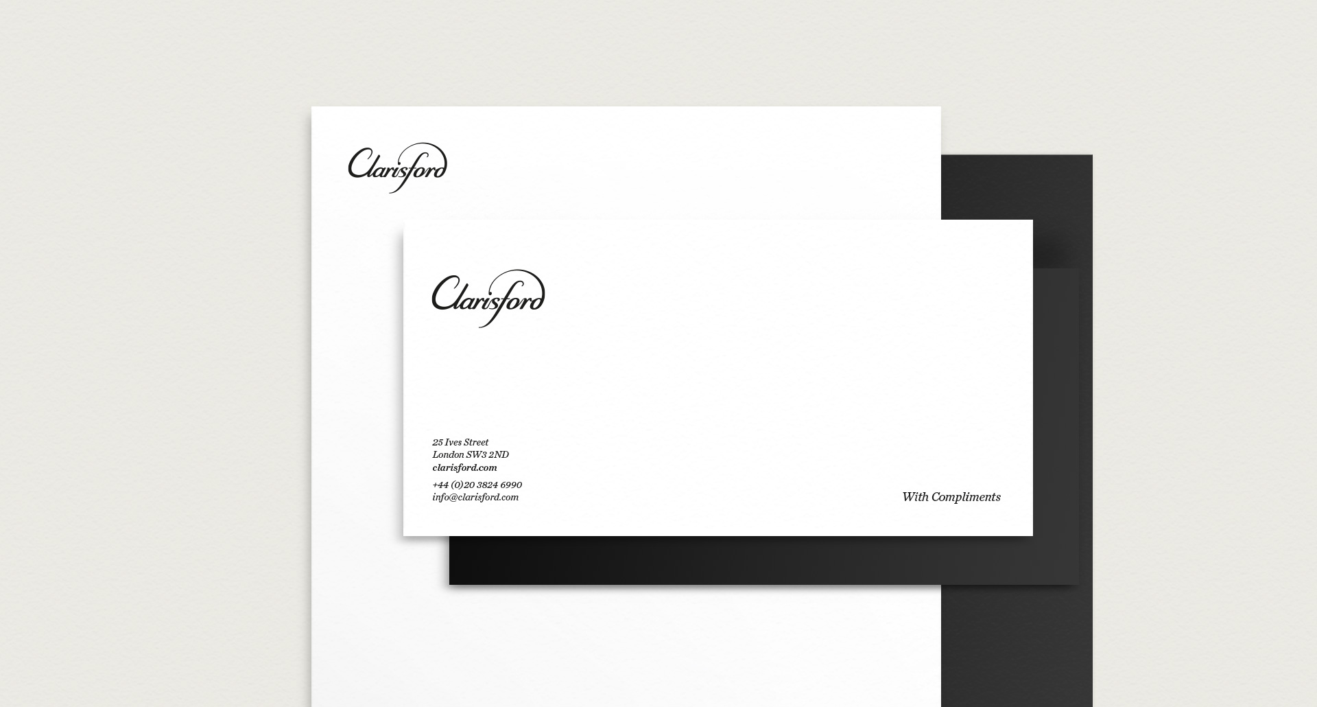 Clarisford compiment slip and letterhead
