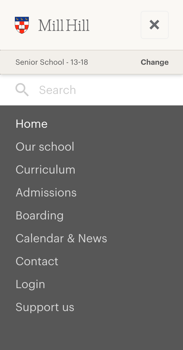 Mill Hill School's mobile navigation