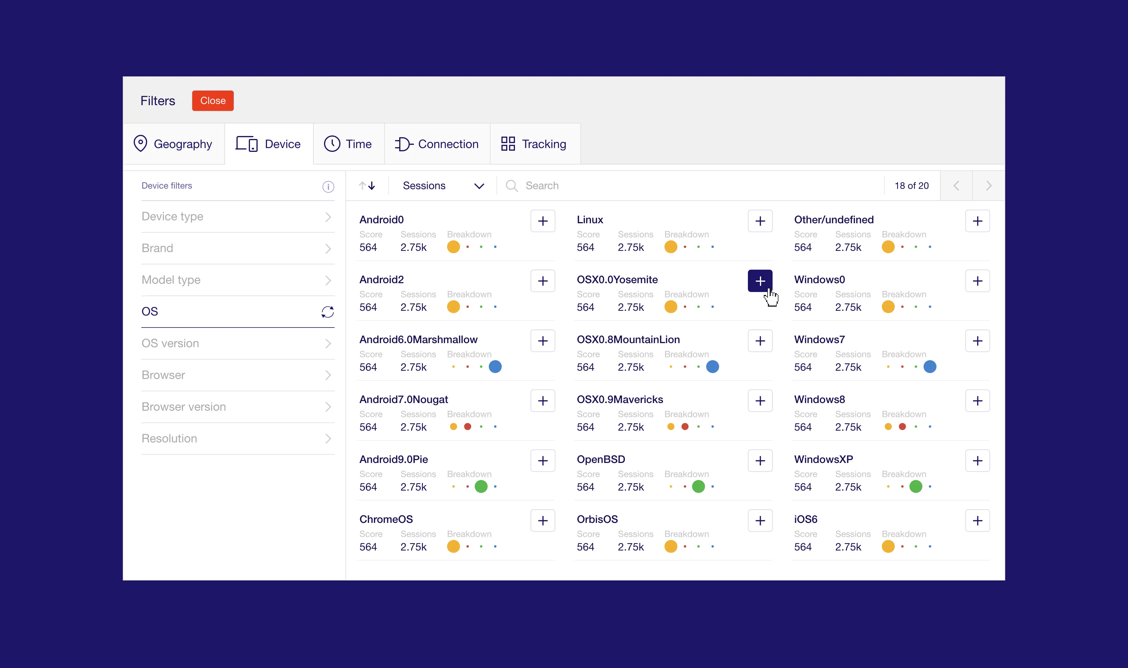 Score - Giant drop down fulter menu UI
