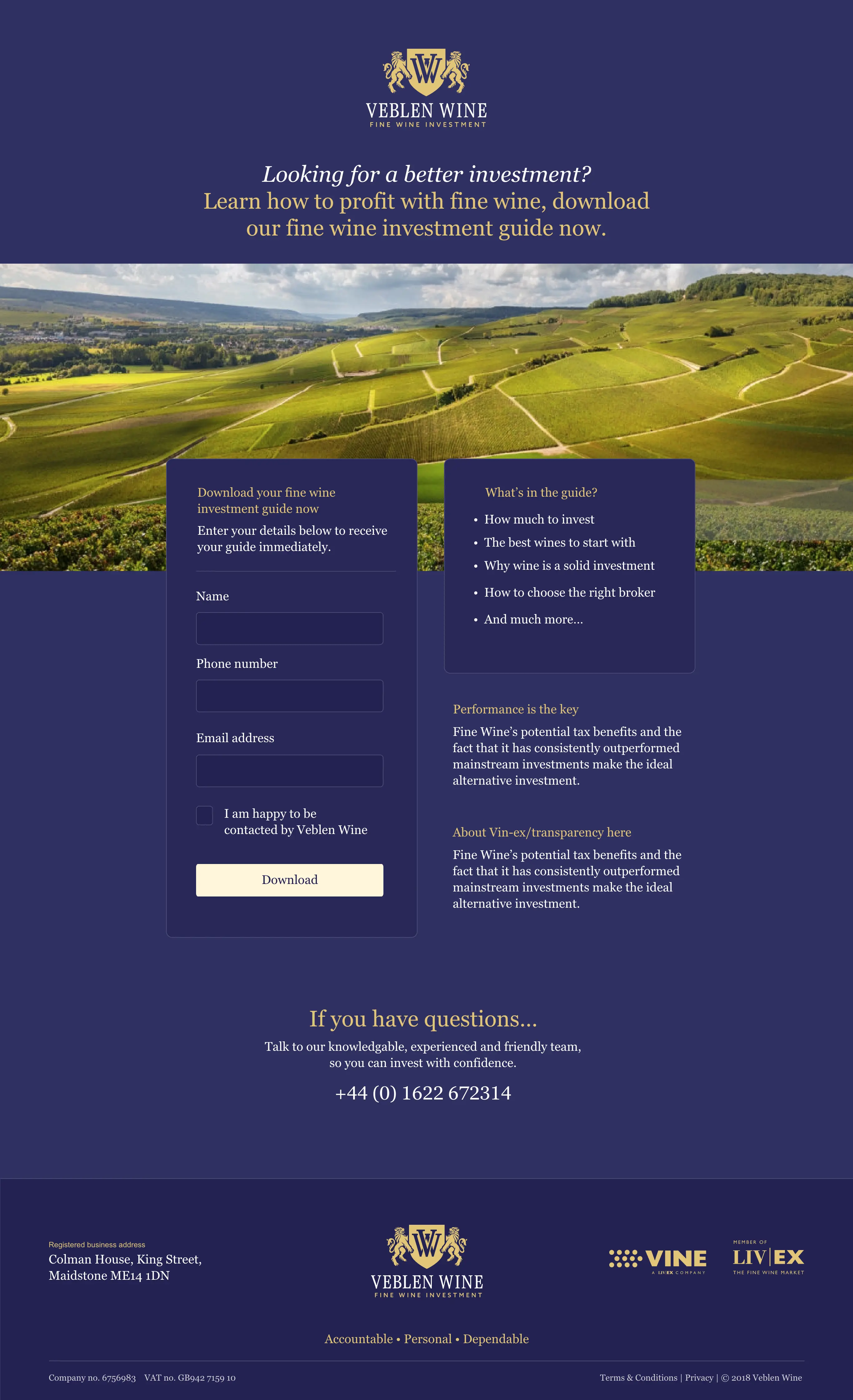 Veblen promotional landing page