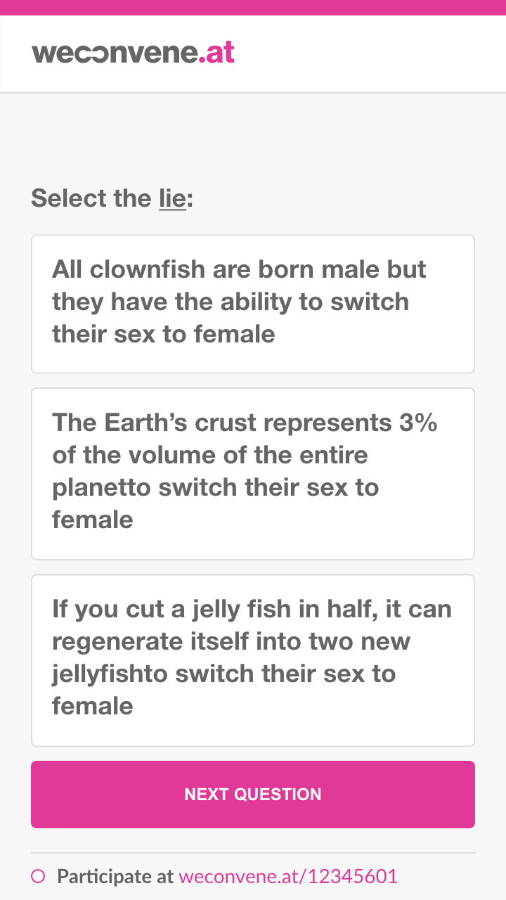 Example of user interface on question two
